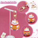 2Set PVC Cartoon Lucky Cat Doll Pendants Keychains, with Alloy Swivel Clasps and 304 Stainless Steel Open Jump Rings, Light Gold, 7.1cm, 4pcs/set