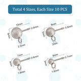 40Pcs 4 Size 304 Stainless Steel Stud Earring Findings, Textured Ball Stud Earring Post with Ear Nuts and Horizontal Loops, Stainless Steel Color, 6~10x3~6mm, Hole: 1.6~2.7mm, Pin: 0.6~0.7mm, 10Pcs/size