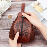 PU Leather & Suede Fabric Belt Pouch, Waist Bag with Drawstring, Chru Mace Pattern, Coconut Brown, 71cm