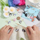 14Pcs 7 Style Cat Alloy Enamel Pendant Locking Stitch Markers, 304 Stainless Steel Stitch Markers, Mixed Color, 3.8cm, 2pcs/style