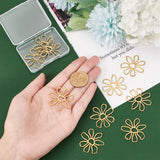 12Pcs Brass Pendants, Hollow, Flower Charm, Raw(Unplated), 34x36x1mm, Hole: 1.2mm