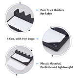 Self Adhesive Plastic Billiard Cue Stick Rack Billiard Table Accessories, with Iron Logo, Black, 97x174x31mm, Inner Diameter: 24~26mm