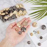 48Pcs 4 Style 1-Hole Metal Buttons, Flat Round, Antique Silver & Golden, 12pcs/style