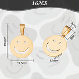 16Pcs Ion Plating(IP) 304 Stainless Steel Pendants, Laser Cut, Smile Face, Golden, 19.5x17.5x1.1mm, Hole: 3x6mm