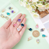 16Pcs 8 Color Druzy Resin Pendants, Imitation Quartz, with Top/Edge Light Gold Plated Iron Loops, Nuggets and Teardrop, Mixed Color, 20~21x11x6mm, Hole: 1.8mm, 2pcs/color