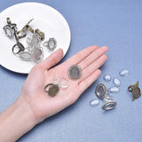 DIY Ring Making, Adjustable Iron & Alloy Finger Rings Components and Clear Glass Cabochons, Mixed Shapes, Antique Bronze & Antique Silver, 118x72x35mm