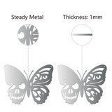 Iron Hanging Decors, Metal Art Wall Decoration, Butterfly with Skull, for Living Room, Home, Office, Garden, Kitchen, Hotel, Balcony, with Wall Anchor & Screw, Silver Color Plated, 300x239x1mm