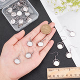 20Pcs 304 Stainless Steel Earring Hooks, with Flat Round Blank Pendant Trays, Flat Round Setting for Cabochon, Stainless Steel Color, 38mm, 22 Gauge, Pin: 0.6mm, Tray: 11.7mm