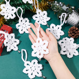 Snowflake Woolen Yarn Knitting Pendant Decorations, with Aluminum Bell, for Christmas Tree Ornament Bag Hanging Key Pendant, White, 158mm