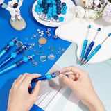 Blue Series DIY Personalized Beadable Pen Sets, Including ABS Plastic Ball-Point Pen, Printed Wood Beads, Brass Rhinestone Spacer Beads, Alloy Enamel Pendants, Mixed Color, Pen: 148x12mm, 2 colors, 12pcs/color, 24pcs