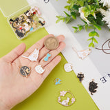 30Pcs 15 Styles Alloy Enamel Charms, Cat Shape, Light Gold, Mixed Color, 13~30x8.5~29x1~3mm, Hole: 1.2~2mm, 2pcs/style