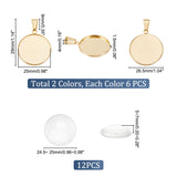 DIY Blank Dome Flat Round Pendant Making Kit, Including 304 Stainless Steel Pendant Cabochon Settings, Glass Cabochons, Golden & Stainless Steel Color, 24Pcs/box