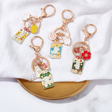 4Pcs 4 Style Alloy Enamel Pendant Keychain with Chinese Blessing Charm, for Keychain, Purse, Backpack Ornament, Mixed Color, 9.4cm, 1pc/style