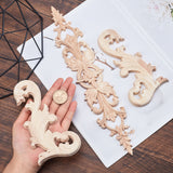 Rubber Wood Carved Onlay Applique Craft, Unpainted Onlay Corner Furniture Home Decoration, Flower, BurlyWood, ong Rubber Wood: 330x60x7mm, 1pc