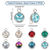 16Pcs 8 Colors Glass Charms, Faceted, with 304 Stainless Steel Findings, Flat Round, Mixed Color, 14x10x6.5mm, Hole: 2.5mm, 2Pcs/color