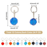 12 Sets Glass Pendants, with Platinum Tone Iron Finding and Jump Ring, Faceted, Round, Mixed Color, 10x4mm, Hole: 4.6mm, 24pcs/set, 288pcs/box