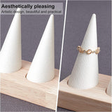 Wooden Ring Displays, with Imitation Leather, Cone Shaped Finger Ring Display Stands, BurlyWood, 20.4x5x7.9cm