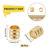 50Pcs 201 Stainless Steel Beads, Grooved Beads, Column, Golden, 4x4mm, Hole: 2.8mm