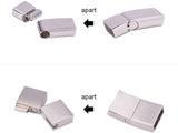 304 Stainless Steel Matte Magnetic Bracelet Clasps,  with Glue-in Ends, Rectangle, Stainless Steel Color, 21x11x5mm, Hole: 2.5x10mm, 13x32x8mm, Hole: 6x11mm, Packaging Box: 6.8x5.2x1.1cm