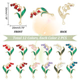 24Pcs 12 Colors Alloy Enamel Peadants, Golden, Convallaria Majalis, Mixed Color, 30x20mm, 2pcs/color