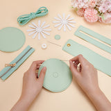 DIY Sew on PU Leather Daisy Flower Pattern Round Multi-Use Crossbody/Shoulder Bag Making Kits, including Fabric, Needle, Thread, Zipper, Pale Green, 13pcs/set.