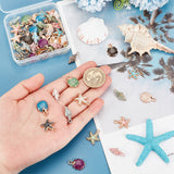 60Pcs 15 Style Alloy Enamel Pendants, Starfish & Shell & Spiral Shell Shape, Light Gold, Mixed Color, 18~19.5x7.5~15x3~6.5mm, Hole: 1.4~2.5mm, 4pcs/style