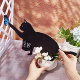 Double-sided Pattern Acrylic Garden Stake, Ground Insert Decor, Cat & Butterfly, Black, 252x298x2.5mm