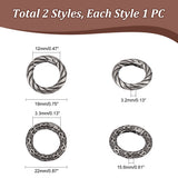 2Pcs 2 Styles Tibetan Style 316 Surgical Stainless Steel Spring Gate Rings, Textured Round Ring, Antique Silver, 19~22x3.2~3.3mm, 1pc/style