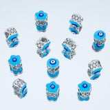 12Pcs 2 styles Brass Enamel European Beads, Large Hole Beads, Mixed Shapes with Evil Eye, Platinum, Light Sky Blue, 6pcs/style