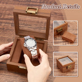 Square Wood Watch Storage Boxes, Watch Gift Case with Clear Glass Window, for Gift Wrapping, Coconut Brown, 12x12x7.45cm