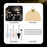 DIY Pendulum Divination Making Kit, Including Cone Mixed Gemstone Dowsing Pendulum, Black Cat Hanging Wooden Crystal Display Shelf, Witch Stuff Home Decorations, Platinum, 240mm