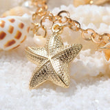Trendy Shell Bib Beach Necklaces, Starfish and Conch Pendants, with Iron Chains and Brass Lobster Claw Clasps, Golden, 19.6 inch, Golden, 19.6 inch