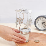 430 and 201 Stainless Steel Rotating Candlestick Tealight Candle Holder, with Iron Snowflake, for Wedding Christmas Party Decoration, Stainless Steel Color, 7.8x12cm