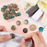 24Pcs 6 Styles Alloy Enamel Shank Buttons, Flat Round with Tree, Light Gold, Mixed Color, 18x7~8mm, Hole: 2mm, 4pcs/style
