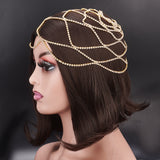 Rhinestone Mesh Headpiece Cap, Brass Head Chain Bridal Party Hair Accessories for Women Girls, Golden, 200x3mm