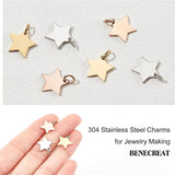 30Pcs 3 Colors 304 Stainless Steel Charms, Star, Mixed Color, 11x12x1.1mm, Hole: 4mm, 10pcs/color