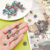 16pcs 4 style Alloy Rhinestone Slide Charms, with Enamel, Cherry and Strawberry, Platinum, Mixed Color, 11~13x8.5~10x5mm, Hole: 8x1.5mm, 4pcs/style