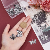 12Pcs 6 Style Halloween Alloy Enamel Pendants, Butterfly with Skull Charm, Platinum, Black, 19~23x28~30x1mm, Hole: 2mm, 2pcs/style