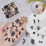 64Pcs 16 Style Light Gold Plated Alloy Pendants, with Enamel, Cattle Head & Cat, Mixed Color, 13.5~24.5x9.5~20x1~3mm, Hole: 1.4~2mm, 4pcs/style