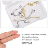 6Pcs 6 Style 925 Sterling Silver Chain Extender, with Clasps & Curb Chains, Platinum & Golden, 32~78mm, Links: 2x1.5x0.1mm, Clasps: 8x5.5x1mm, Ring: 3x0.6mm, Hole: 2mm, 1pc/style