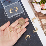 Brass Pendants, with Jump Rings, Moon with Star, Real 16K Gold Plated, 22x15x4mm, Hole: 3mm, 10pcs/box