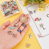 72Pcs 12 Style CCB Plastic Enamel Pendants, Light Gold, Eye with Evil Eye, Mixed Color, 14.5~15.5x20~21x2.5~3.5mm, Hole: 1.8~2.2mm, 6pcs/style