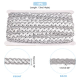 Sparkle Wave Pattern Metallic Polyester Lace Ribbon, with Paillette, Clothing Accessories, Silver, 3/4 inch(19mm), about 14.22 Yards(13m)/pc