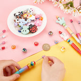 DIY Personalized Beadable Pen Sets, Including ABS Plastic Ball-Point Pen, Silicone Animal Beads, Crackle & Striped Resin Beads, Polymer Clay Rhinestone European Beads, Mixed Color, Pen: 148x12mm, 6 colors, 2pcs/color, 12pcs