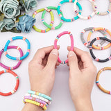 Handmade Polymer Clay Heishi Beads Stretch Bracelets, Mixed Color, 2-1/8 inch(5.3cm), 17 colors, 1pc/color, 17pcs/set