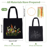 DIY Canvas Bag Flower Embroidery Kits, Polyester Threads, Iron Needles and Plastic Embroidery Hoop, Black