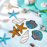 6Pcs 3 Style Beach Theme Glitter Cloth Patches, Iron on/Sew On Sequin Applique, for Sewing Craft Decoration, Starfish & Shell & Conch Shape, Mixed Color, 100~150x64~125x1mm, 2pcs/style