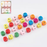 300Pcs Natural Wood Beads, Lead Free, Dyed, Cube With Letter, Random Mixed Letters, 10x10x10mm, Hole: 3mm