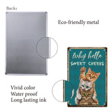 Iron Sign Posters, for Home Wall Decoration, Rectangle with Word Why Hello Sweet Cheeks, Cat Pattern, 300x200x0.5mm