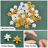 48Pcs 2 Colors 3D Brass Bead Caps, Flower, Multi-Petal, Mixed Color, Tray: 5mm, 16x6.5mm, Hole: 0.8mm, 24pcs/color